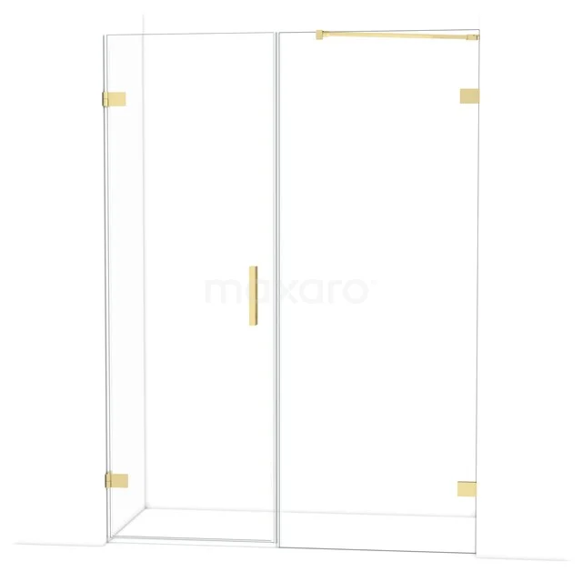 Diamond Douchedeur | 145 cm Lichtgoud Helder glas Draaideur DDC220708220LG Douchecabine met hoekinstap, glas met goudkleurige details, modern design, ideaal voor stijlvolle badkamers.