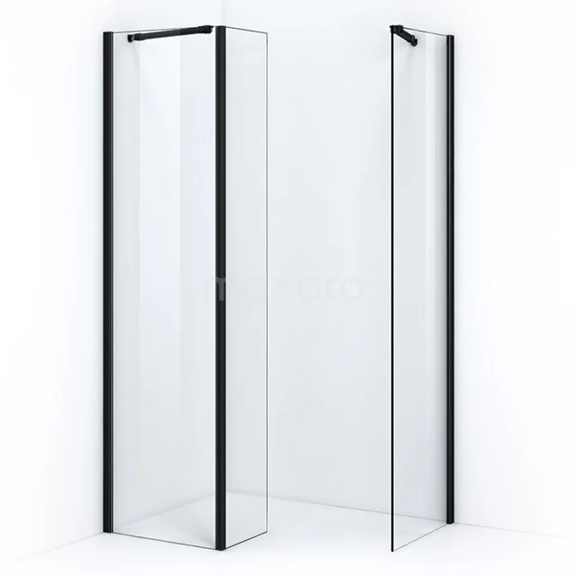 Pearl Inloopdouche | 60x60 cm Mat zwart Helder glas 2 vaste wanden met zijwand IPD06062200M
