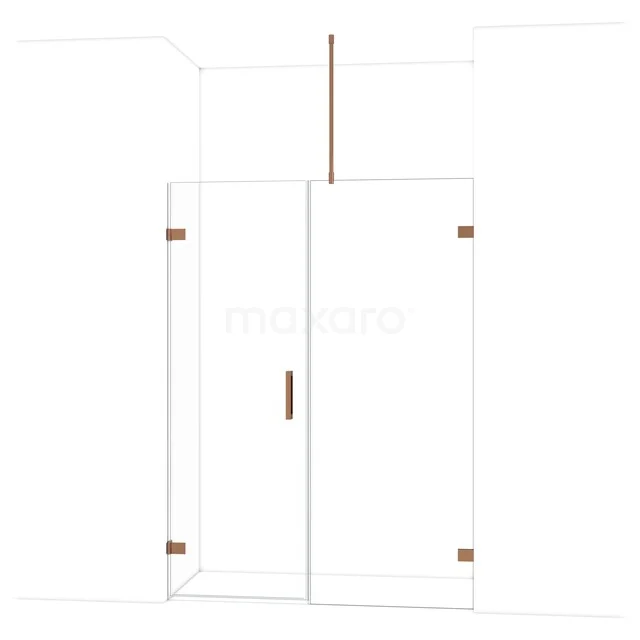 Glazen douchedeur met bronskleurige accenten, geschikt voor moderne badkamers, strak ontwerp met minimalistische details.