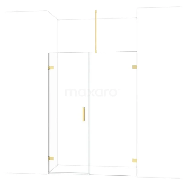 Gouden inloopdouchedeur van glas met minimalistisch design, ideaal als stijlvolle toevoeging aan een moderne badkamer.