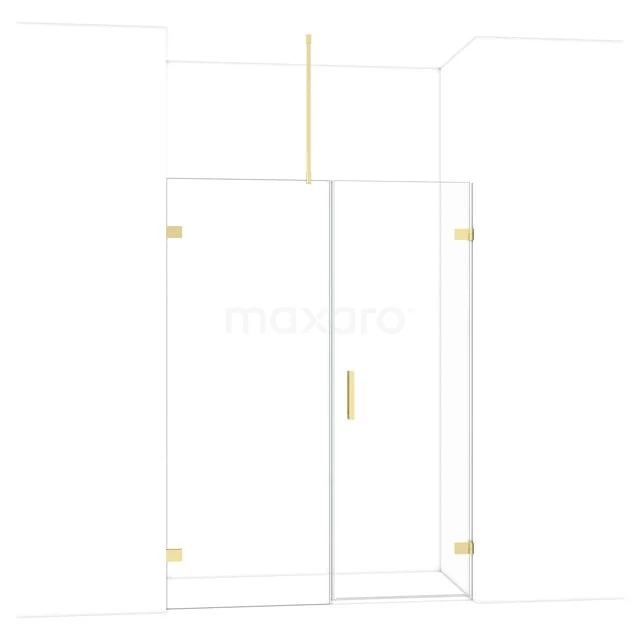 Golden walk-in shower door made of glass with a minimalist design, ideal as a stylish addition to a modern bathroom.
