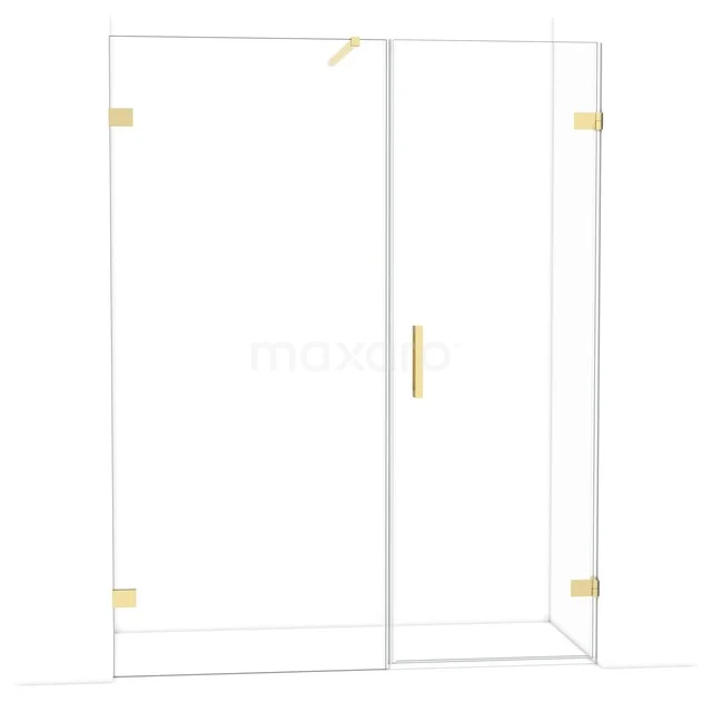 Diamond Shower door | 155 cm Glossy light gold Clear glass Pivot door DDC220709120GLG Glazen douchewand met goudkleurige scharnieren en handgreep, strak design, ideaal voor moderne badkamers.