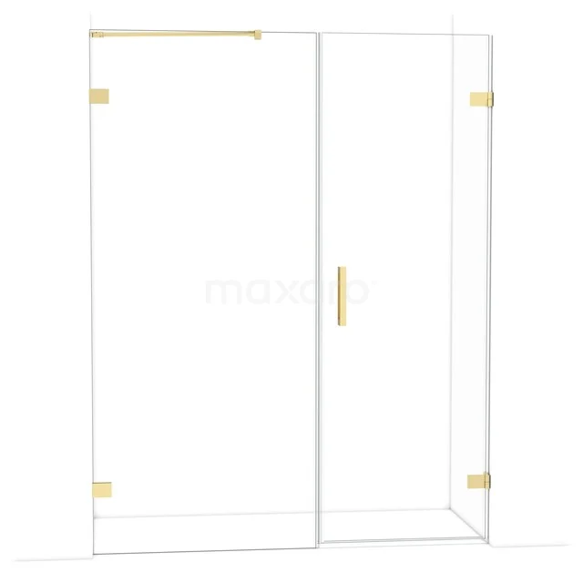 Diamond Shower door | 155 cm Glossy light gold Clear glass Pivot door DDC220709220GLG Glazen douchewand met goudkleurige accenten, strak design voor een stijlvolle badkamer. Hoogwaardig materiaal en modern afgewerkt.