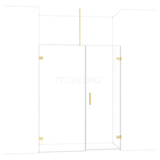 Diamond Douchedeur | 155 cm Glanzend lichtgoud Helder glas Draaideur DDC220709720GLG Glazen douchedeur met goudkleurige scharnieren en handgreep, strak design voor moderne badkamerstijl.