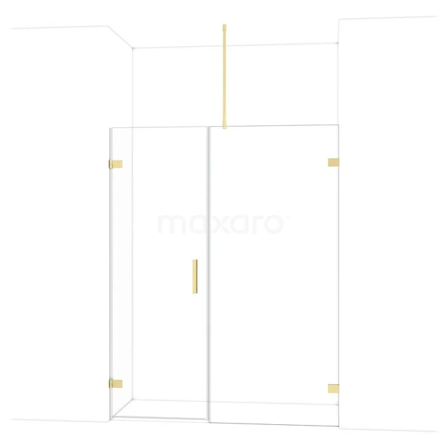 Diamond Douchedeur | 155 cm Lichtgoud Helder glas Draaideur DDC220709720LG Glazen douchedeur met goudkleurige accenten, frameloos design, perfect voor een moderne badkamer.