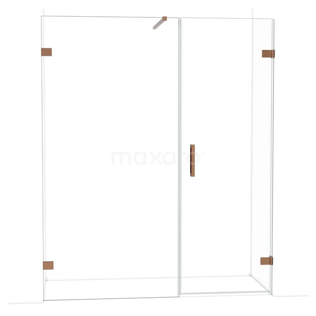 Diamond Shower door | 165 cm Shiny copper Clear glass Pivot door DDC220710120GKP Glazen douchewand met deur, helder glas, koperkleurige scharnieren en handgreep; stijlvolle toevoeging aan moderne badkamers.