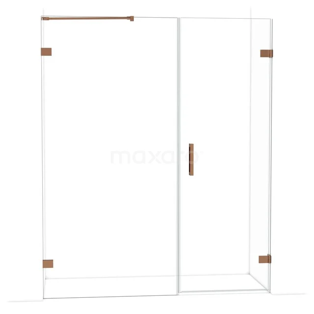 Diamond Shower door | 165 cm Shiny copper Clear glass Pivot door DDC220710220GKP Glazen douchewand met hoekinstap, helder glas en messing accenten, ideaal als stijlvolle toevoeging aan een moderne badkamer.
