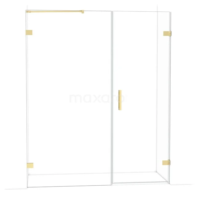 Diamond Douchedeur | 165 cm Glanzend lichtgoud Helder glas Draaideur DDC220710220GLG Douchewand van glas met mat gouden accenten, strak ontwerp, ideaal voor moderne badkamers.