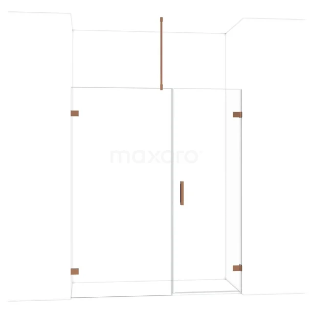 Diamond Shower door | 165 cm Glanzend koper Clear glass Pivot door DDC220710720GKP Glazen douchecabine met koperkleurige details, hoekopstelling en strakke lijnen, perfect voor een moderne badkamer.
