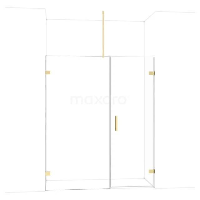 Diamond Douchedeur | 165 cm Glanzend lichtgoud Helder glas Draaideur DDC220710720GLG Glazen douchewand met gouden details, hoekmodel, strak design, ideaal voor moderne badkamers.