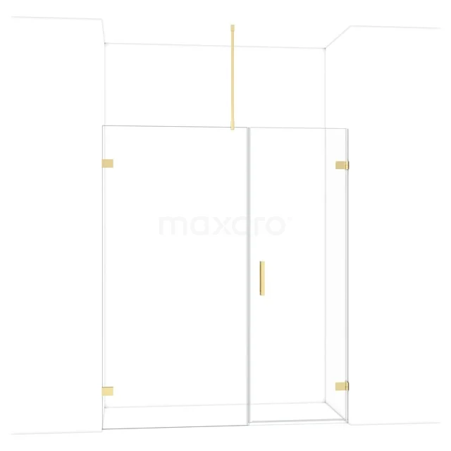 Glas Duschwand mit Gold Details, Eckmodell, elegantes Design, ideal für moderne Bäder.