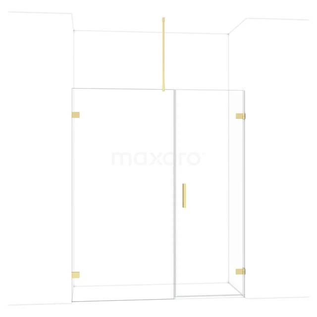 Klares Glas Duschwand mit goldfarbenen Akzenten, elegantes Design, perfekt für ein modernes Badezimmer.