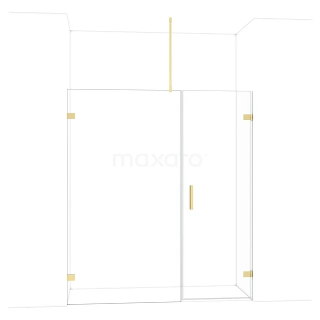 Glas Duschwand mit Tür, goldfarbene Akzente, modernes Design, perfekt für stilvolle Badezimmergestaltung.