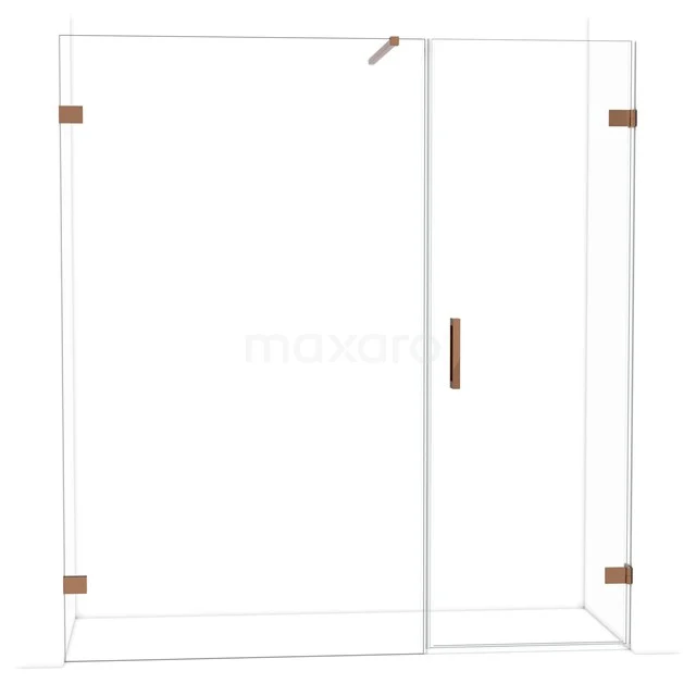 Diamond Shower door | 185 cm Shiny copper Clear glass Pivot door DDC220712120GKP Glazen douchewand met draaideur, messing scharnieren en handgreep, ideaal voor een luxe badkamerinrichting.
