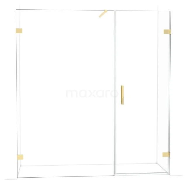 Diamond Shower door | 185 cm Shiny light gold Clear glass Pivot door DDC220712120GLG Glass shower wall with golden accents, minimalist design, ideal for a modern bathroom.
