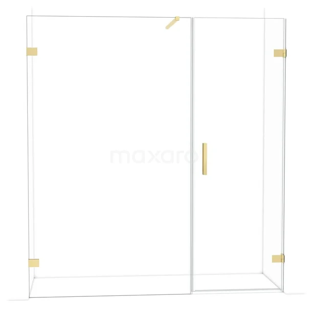 Diamond Shower door | 185 cm Light gold Clear glass Pivot door DDC220712120LG Glazen douchewand met gouden accenten, minimalistisch ontwerp, perfect voor een moderne badkamer.