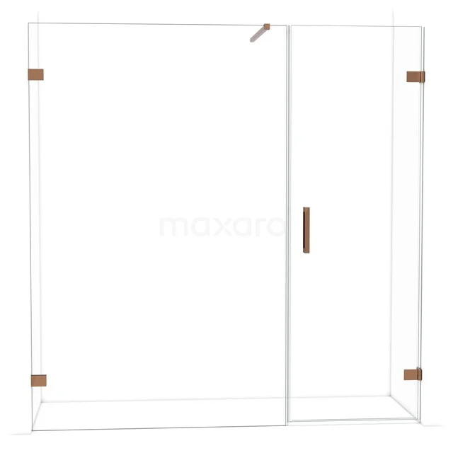 Diamond Shower door | 195 cm Glanzend koper Clear glass Pivot door DDC220713120GKP Glazen douchewand met roestkleurige accenten, modern design, geschikt voor luxe badkamerindelingen.