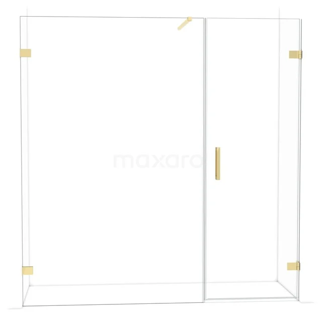 Glas Duschwand mit goldfarbenen Scharnieren, luxuriöse Ausstrahlung, perfekt als moderne Badezimmerlösung.