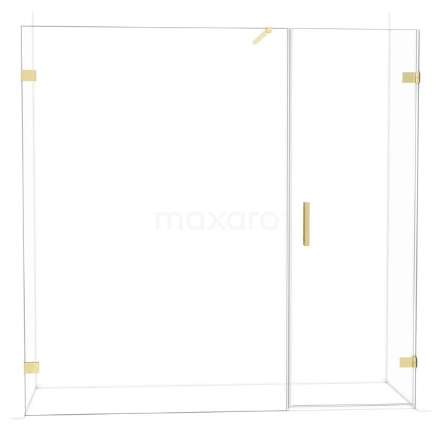 Diamond Shower door | 205 cm Shiny light gold Clear glass Pivot door DDC220714120GLG Glass shower wall with gold-coloured hinges and handle, modern bathroom style, suitable for luxury interior.