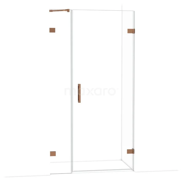 Glazen douchedeur met roestvrijstalen scharnieren en handgreep, ideaal voor een moderne badkamerinrichting.