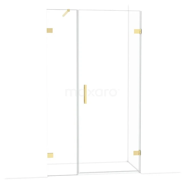 Diamond Shower door | 115 cm Glanzend lichtgoud Clear glass Pivot door DDC220804120GLG Glazen douchecabine met gouden accenten, luxe badkamerdesign, heldere glazen deuren en minimalistische afwerking.