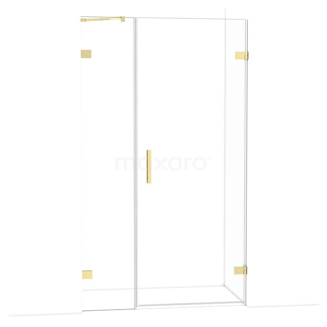 Diamond Shower door | 115 cm Shiny light gold Clear glass Pivot door DDC220804220GLG Shower cabin glass with gold-coloured accents, corner model, sleek design, ideal for a modern bathroom.
