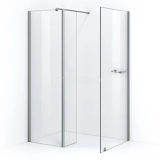 Begehbare Dusche 80x60cm Sicherheitsglas 8mm Chrom IPD06082800C Glasene Eck-Duschwand, transparent mit schmalem Aluminiumrahmen, ideal für moderne Badezimmer.
