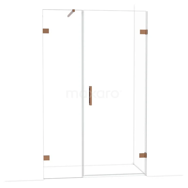 Duschtür aus Klarglas mit stilvollen bronzen Scharnieren, ideal für ein modernes Badezimmer.