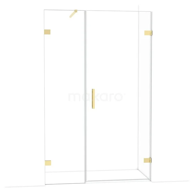 Glas Duschwand mit goldfarbenen Akzenten, elegantes Design, ideal für ein modernes Badezimmer.