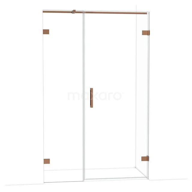 Diamond Shower door | 125 cm Glanzend koper Clear glass Pivot door DDC220805320GKP Glazen douchewand met schuifdeur, koperkleurige accenten en strak design, perfect voor een moderne badkamerstijl.