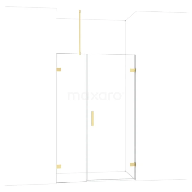 Glazen douchewand met gouden accenten, strak design, ideaal voor een moderne badkamer.