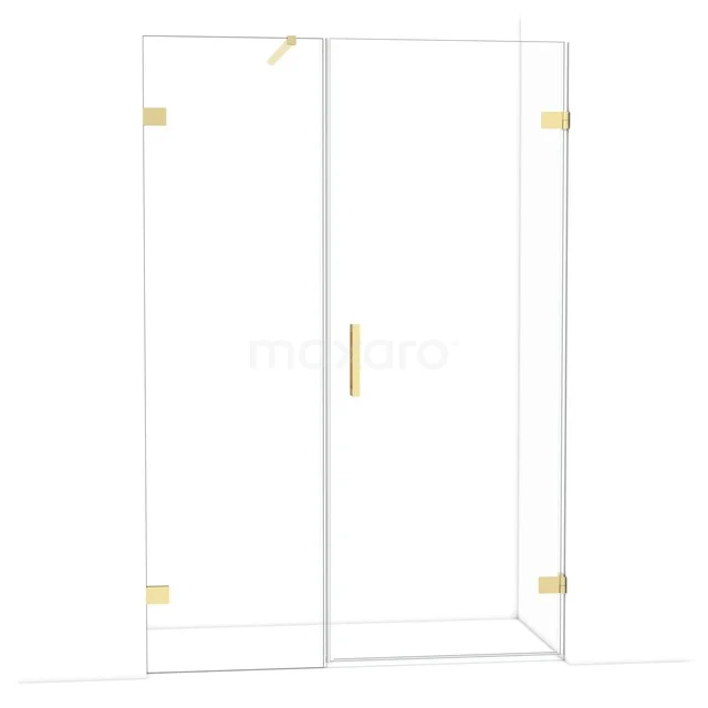 Luxe Glaskabine mit Goldakzenten, schlankem Design und hochwertiger Verarbeitung, ideal für ein modernes Badezimmer.