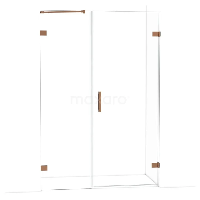 Glasene Duschtür mit matgoldenen Scharnieren und Haltegriff, elegantes Design, perfekt für ein modernes Badezimmer.