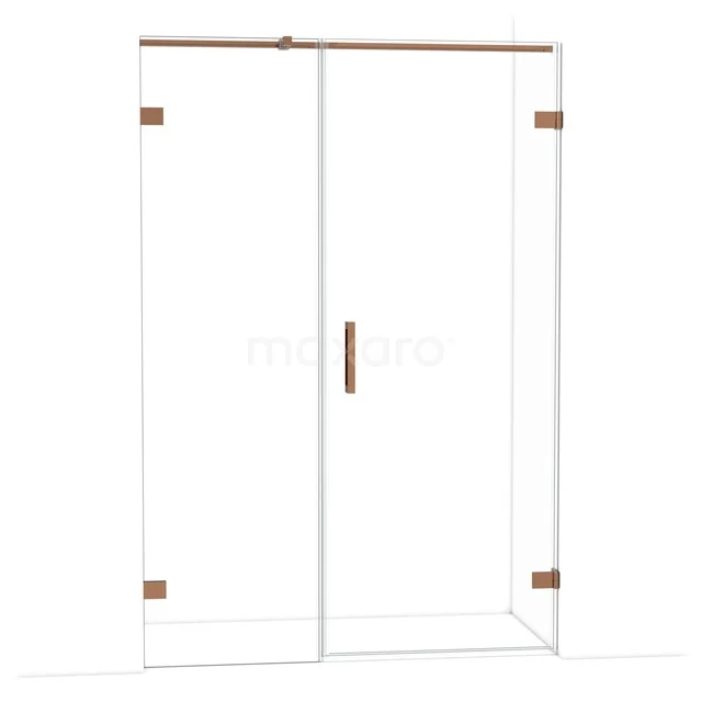 Diamond Douchedeur | 135 cm Glanzend koper Helder glas Draaideur DDC220806320GKP Glazen douchedeur met mat zwarte accenten, strak design, ideaal voor moderne badkamers, schuifmechanisme met minimalistische stijl.