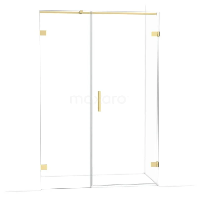 Diamond Shower door | 135 cm Light gold Clear glass Pivot door DDC220806320LG Glazen douchedeur met gouden accenten, modern design, perfect voor een luxe badkamer uitstraling.