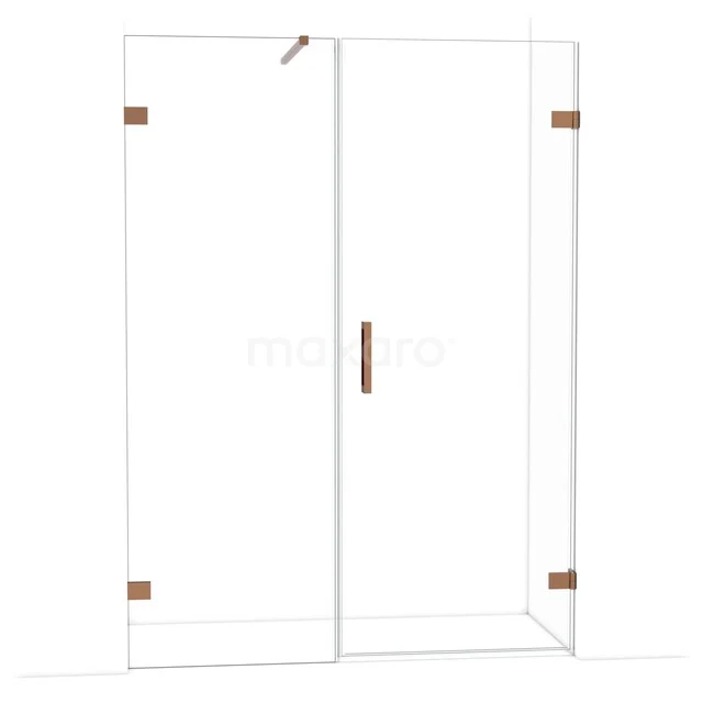 Glazen douchecabine met draaideur, helder glas, messing details, en strak design voor een moderne badkamer.