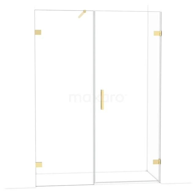 Glas Duschwand mit Gold Akzenten, rahmenloses Design, ideal für ein modernes Badezimmer.