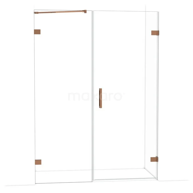 Stijlvolle glazen douchecabine met goudkleurige details, perfect voor een moderne badkamer inrichting.