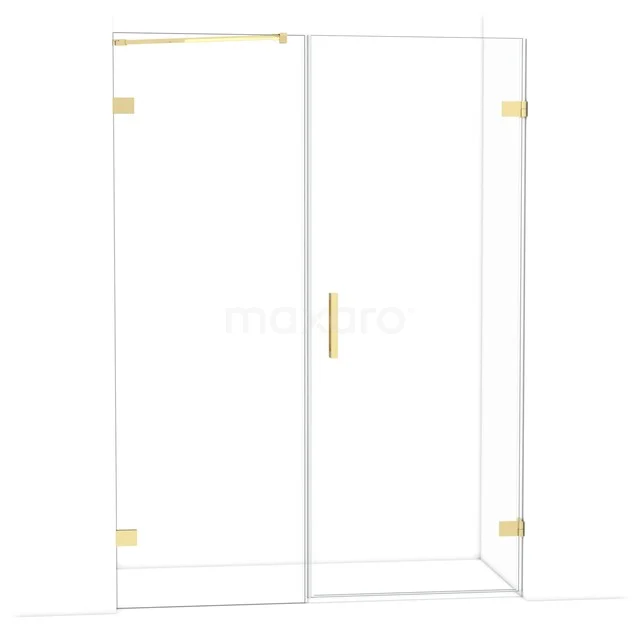 Diamond Shower door | 145 cm Glanzend lichtgoud Clear glass Pivot door DDC220807220GLG Glazen douchewand met goudkleurige scharnieren en handgreep, modern design geschikt voor een stijlvolle badkamerinrichting.