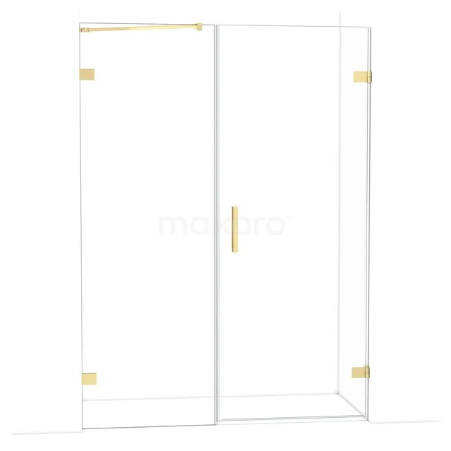 Glazen douchewand met gouden accenten, strak design, ideaal voor moderne badkamers.