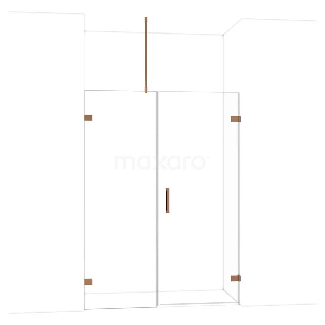 Diamond Shower door | 145 cm Glanzend koper Clear glass Pivot door DDC220807720GKP Inloopdouche met helder glas, messing details en draaideur, moderne doucheoplossing voor een stijlvolle badkamer.