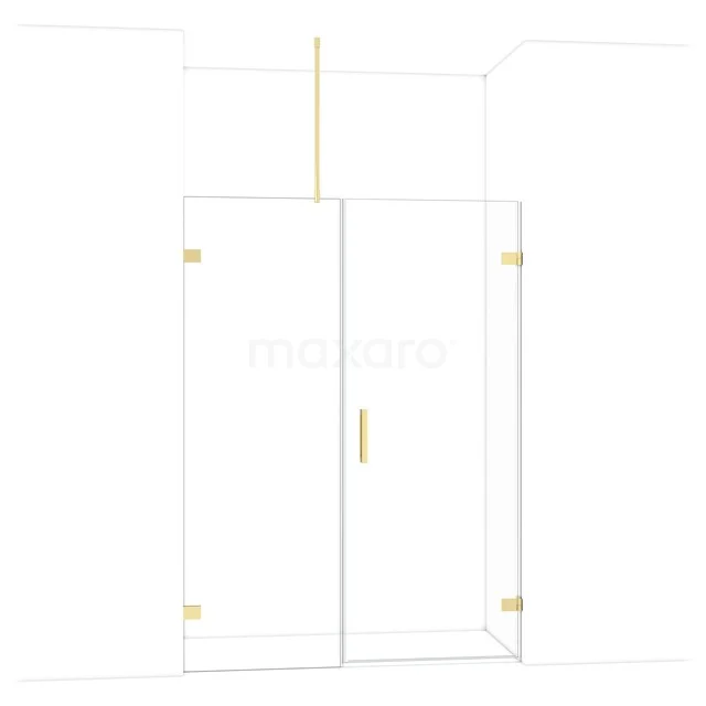 Duschtür mit goldfarbenen Akzenten, Klarglas und schlankem Design; ideal für ein modernes Badezimmer.