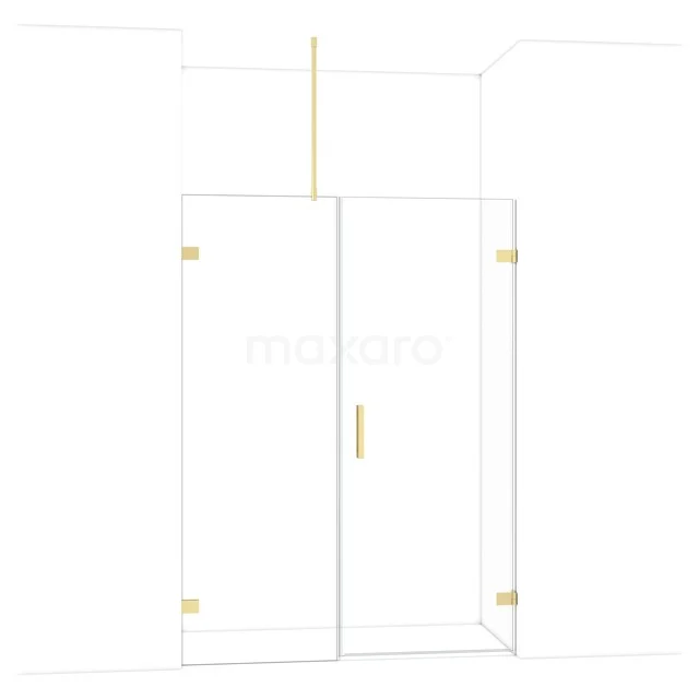 Glasene Duschwand mit goldfarbenen Akzenten, minimalistisches Design, ideal für einen luxuriösen Badezimmerstil.