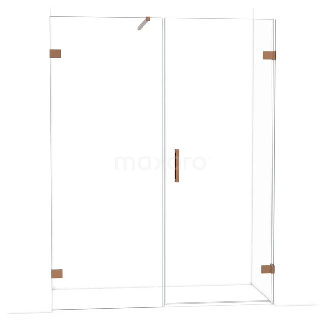 Glasene Duschwand mit Scharnieren in Roségold, einschließlich metallischer Haltegriff, ideal für ein modernes Badezimmer.