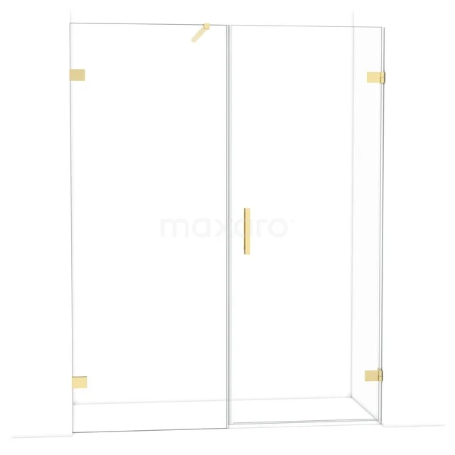 Glas Duschkabine mit goldfarbenen Metallakzenten, minimalistisches Design, ideal für ein modernes und luxuriöses Badezimmer.