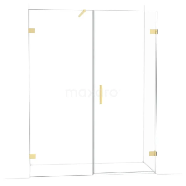 Diamond Shower door | 155 cm Light gold Clear glass Pivot door DDC220808120LG Glazen douchewand met messing details, inclusief scharnieren en handgreep, ideaal voor een stijlvolle badkamerinrichting.