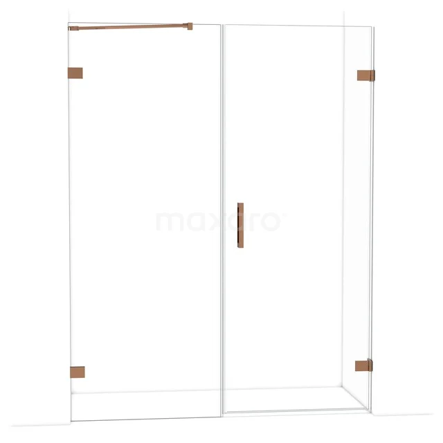 Diamond Shower door | 155 cm Glanzend koper Clear glass Pivot door DDC220808220GKP Glazen douchedeur met goudkleurige scharnieren en handgreep, modern ontwerp voor luxe badkamerstijl.