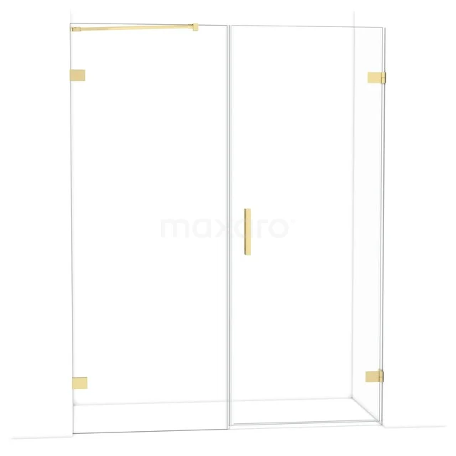 Glas Duschwand mit goldenen Akzenten, elegantes Design aus der Luxus Badezimmerkollektion, ideal für moderne Interieurs.
