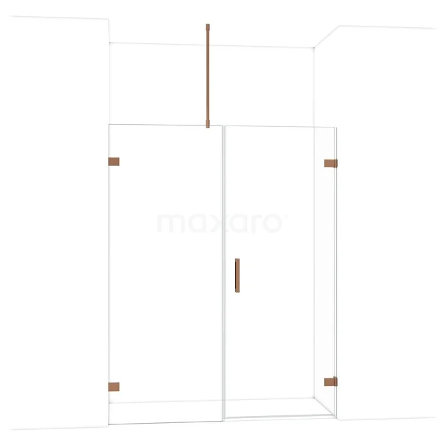 Diamond Shower door | 155 cm Glanzend koper Clear glass Pivot door DDC220808720GKP Douchedeur met helder glas, roségouden details en strakke afwerking, perfect voor een moderne badkamerstijl.