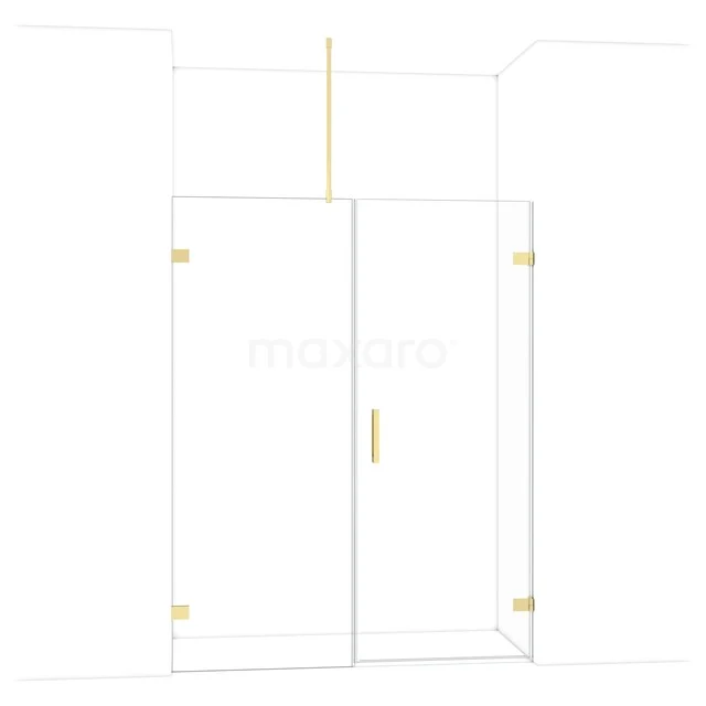 Diamond Douchedeur | 155 cm Glanzend lichtgoud Helder glas Draaideur DDC220808720GLG Douchedeur set met helder glas, goudkleurige details, draaideur, modern design voor luxe badkamer.